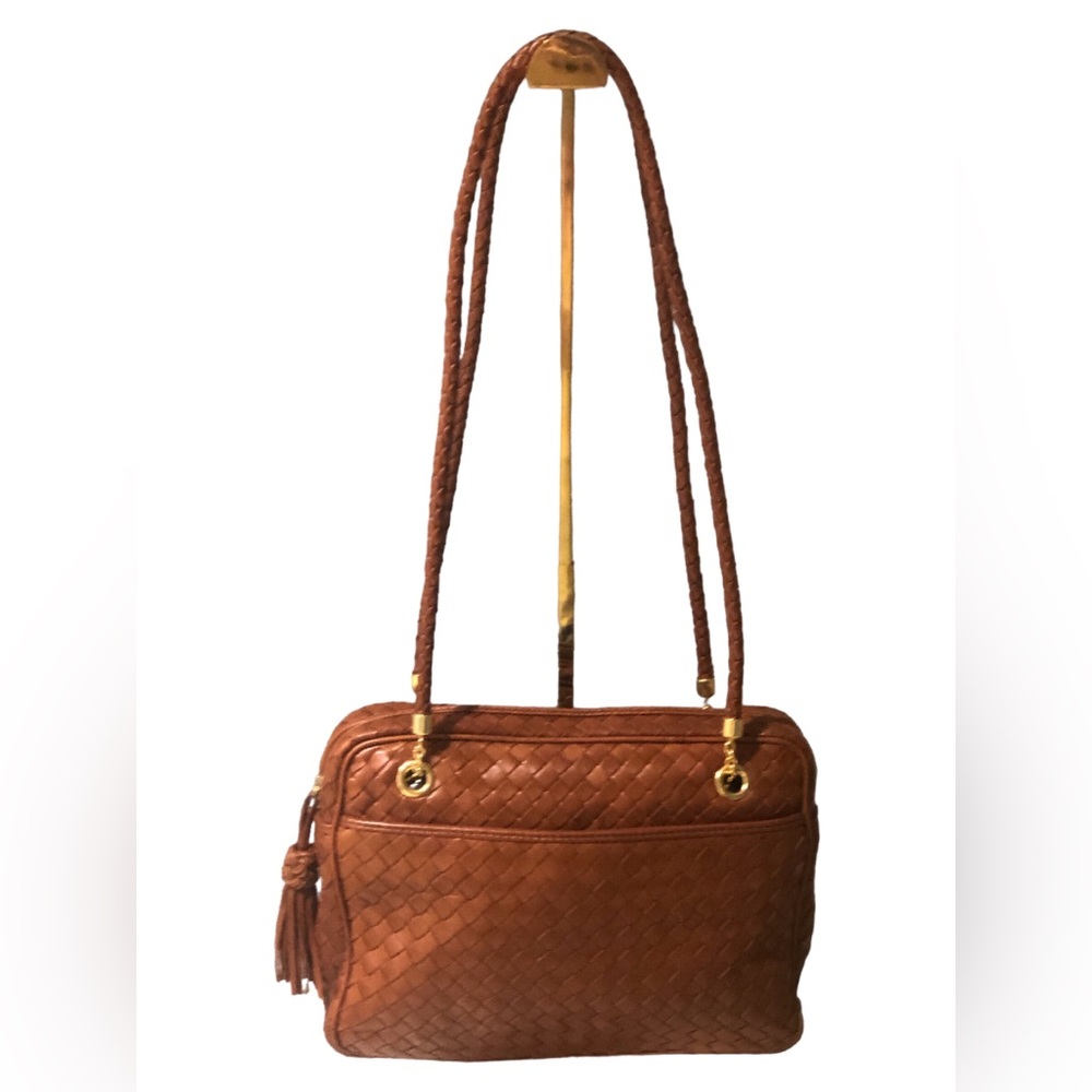 VINTAGE BOTTEGA VENETA Intrecciato Napa Shoulder Bag  Brown Gold HW